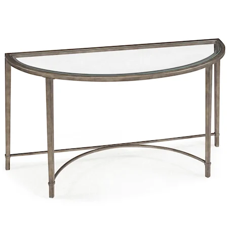 Transitional Metal and Glass Demilune Sofa Table